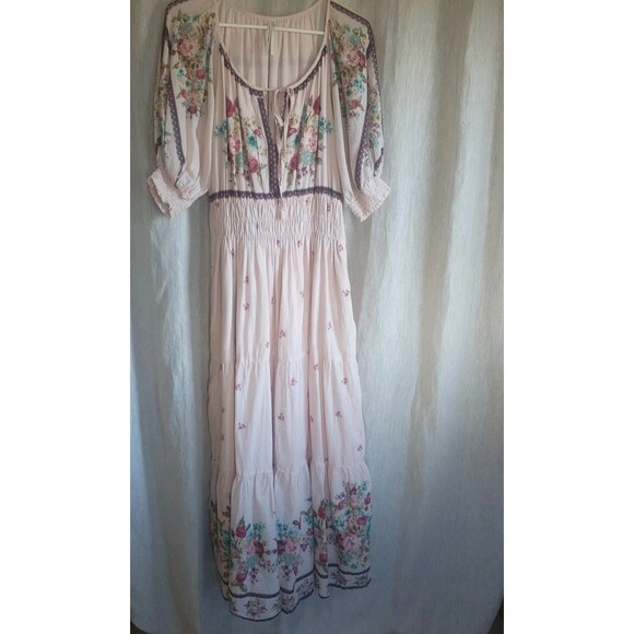 Anthropologie The Somerset Puff-Sleeve Maxi Dress Lg Peasant Boho Cottagecore - Picture 5 of 15